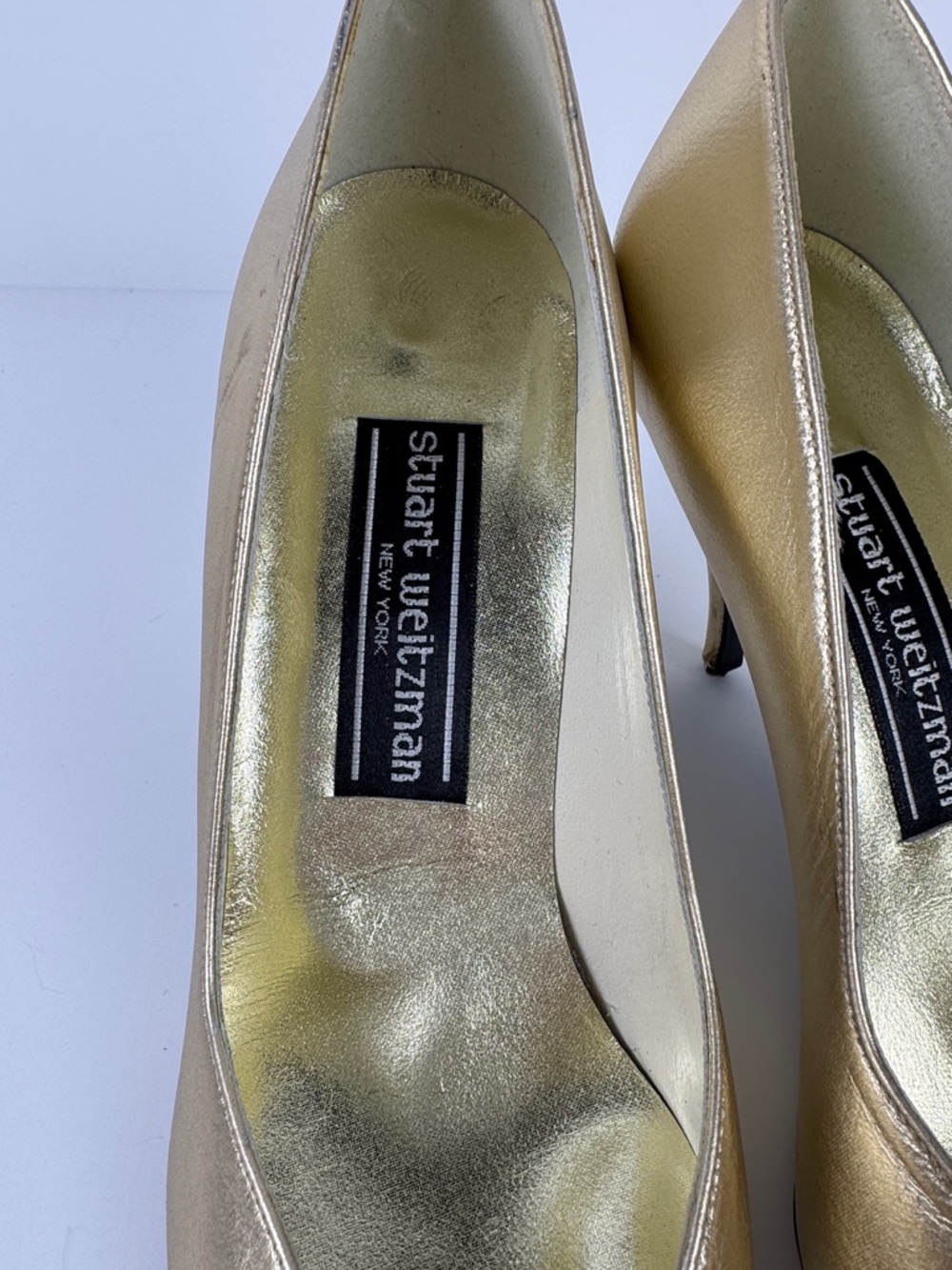 Stuart Weitzman Metallic Gold Pointed-Toe Pumps - Picture 2 of 13